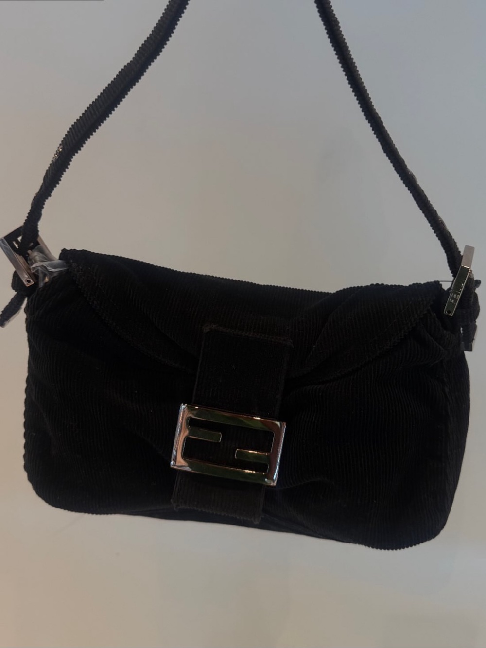 Fendi Black Shoulder Bag with Silver-Tone Buckle